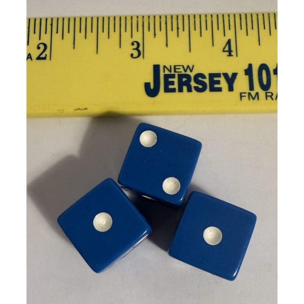 Three Casino Gaming Game Dice 3 Solid Blue With White Pips Origin Unknown
